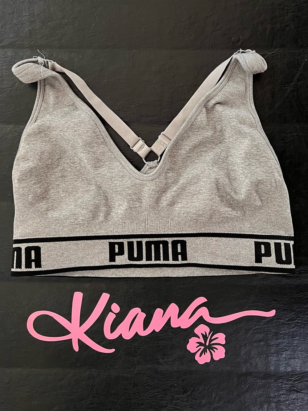 Kiana Tom worn and signed (optional) Under Armour Gym Gray Racerback Sports Bra
